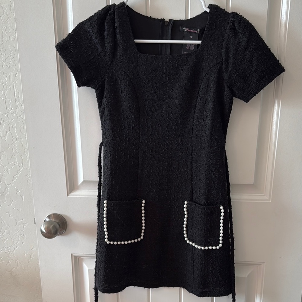 Chic Black Dress with Pearl Accents